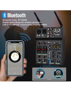Mezclador de Audio Profesional Tiimge MX-R42 4 Canales USB Bluetooth 2