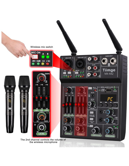 Mezclador de Audio Profesional Tiimge MX-R42 4 Canales USB Bluetooth Mezclador de Audio Profesional Tiimge MX-R42 4 Canales USB Bluetooth
