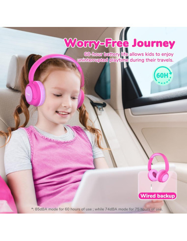 Auriculares Bluetooth iClever BTH22 Niños 60H Rosa Flor