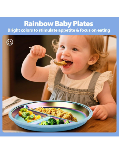 Platos de Acero Inoxidable DZDOV Arcoíris para Bebés - 3 Secciones