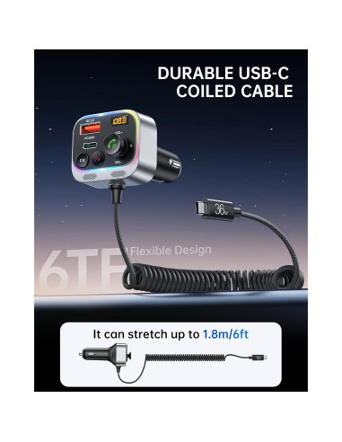 Transmisor FM Bluetooth 5.4 Syncwire 66W Carga Rápida USB-C