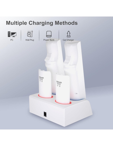 Cargador Estación 4 Puertos NATNO + 4 Baterías 2800mAh Wii Cargador Estación 4 Puertos NATNO + 4 Baterías 2800mAh Wii