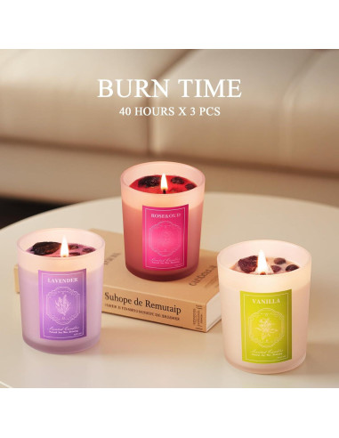 Set de 3 Velas Aromáticas de Soja LURNOFY 15Oz Lavanda/Vainilla/Rosa