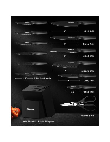 Juego de cuchillos de cocina Astercook 15 piezas acero inoxidable