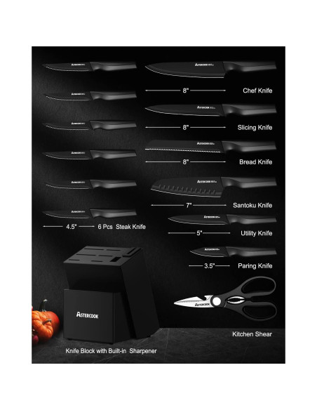 Juego de cuchillos de cocina Astercook 15 piezas acero inoxidable Juego de cuchillos de cocina Astercook 15 piezas acero inoxidable