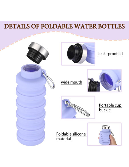 Botellas de Agua Plegables Baderke 2 Pcs 500ml Silicona Botellas de Agua Plegables Baderke 2 Pcs 500ml Silicona