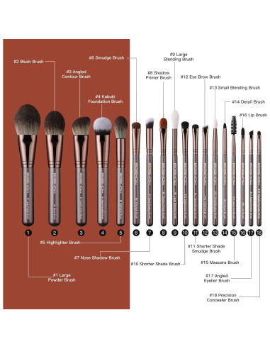 Juego de Brochas de Maquillaje Profesional EIGSHOW 18 Piezas Café