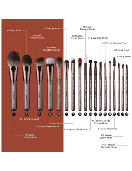 Juego de Brochas de Maquillaje Profesional EIGSHOW 18 Piezas Café Juego de Brochas de Maquillaje Profesional EIGSHOW 18 Piezas Café