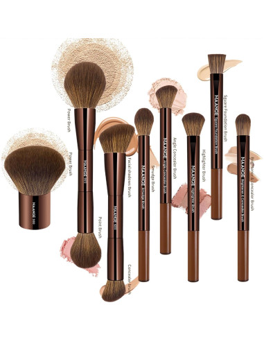 Juego de Brochas de Maquillaje MAANGE 8 Piezas Marrón