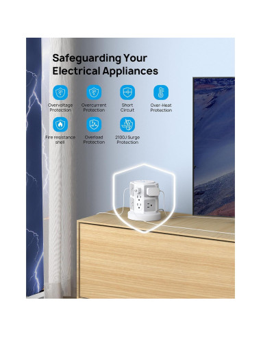 Protector de Sobretensión TROND Tower 14 Salidas 6 Pies USB-C