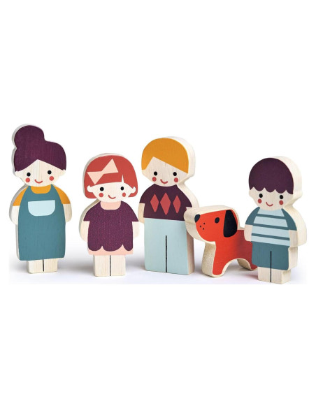 Familia de Muñecas de Madera Mentari - Set 5 Piezas con Perro Familia de Muñecas de Madera Mentari - Set 5 Piezas con Perro