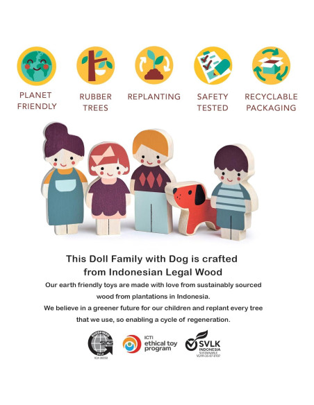 Familia de Muñecas de Madera Mentari - Set 5 Piezas con Perro Familia de Muñecas de Madera Mentari - Set 5 Piezas con Perro