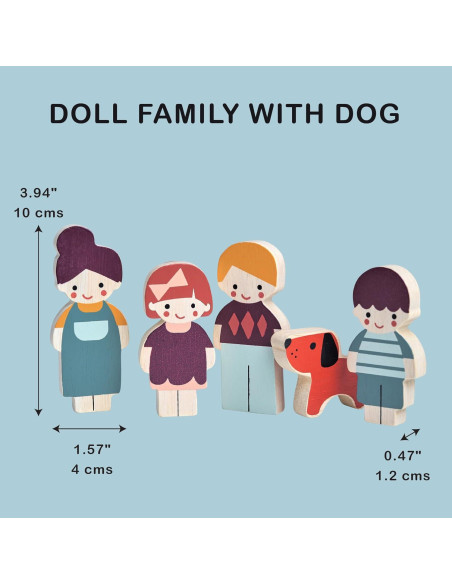 Familia de Muñecas de Madera Mentari - Set 5 Piezas con Perro Familia de Muñecas de Madera Mentari - Set 5 Piezas con Perro