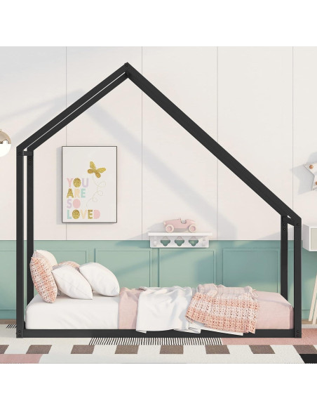 Cama Casa Merax Twin de Metal Montessori para Niños - Negro Cama Casa Merax Twin de Metal Montessori para Niños - Negro