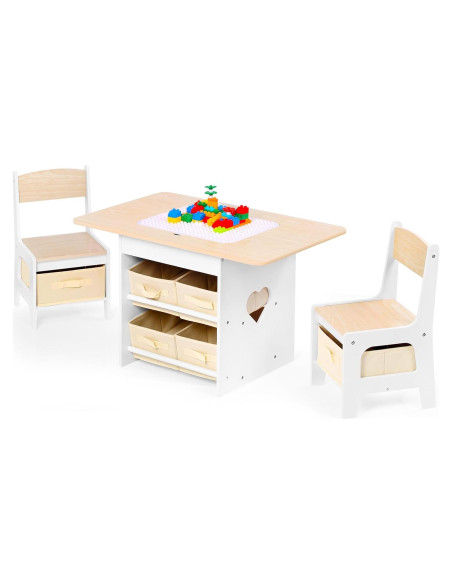 Conjunto Mesa y 2 Sillas para Niños Relquorax Natural 80x48 cm Conjunto Mesa y 2 Sillas para Niños Relquorax Natural 80x48 cm