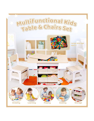 Conjunto Mesa y 2 Sillas para Niños Relquorax Natural 80x48 cm