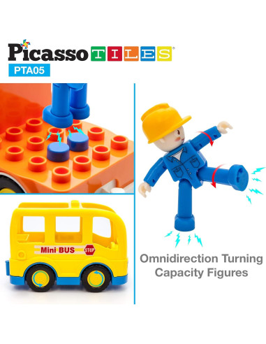 PicassoTiles Juego Magnético 5 Piezas Vehículos + Mesa Actividades