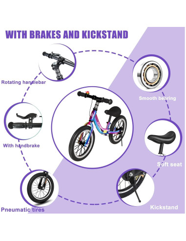 Bicicleta de Equilibrio Bueuwe 16 Pulgadas Arcoíris con Frenos