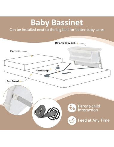 Cuna Lateral INFANS Ajustable para Bebés Blanco 3 en 1