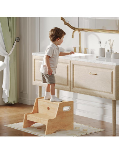 Taburete Infantil HOOBRO de Madera Natural 2 Pasos Antideslizante