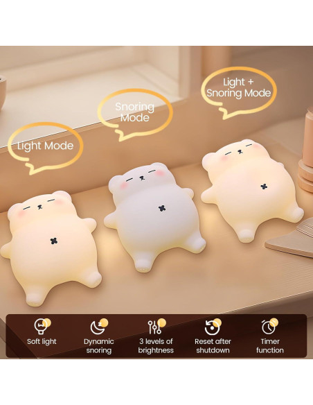 Luz Nocturna Oso Roncador MOKYDUO - Silicona Suave 3 Brillos Luz Nocturna Oso Roncador MOKYDUO - Silicona Suave 3 Brillos