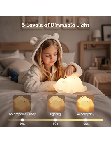 Luz Nocturna Oso Roncador MOKYDUO - Silicona Suave 3 Brillos