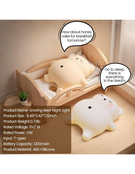 Luz Nocturna Oso Roncador MOKYDUO - Silicona Suave 3 Brillos Luz Nocturna Oso Roncador MOKYDUO - Silicona Suave 3 Brillos