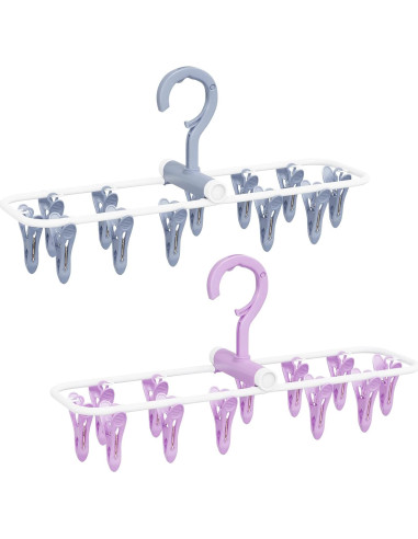 Perchero de Secado Plegable Aolloa con 12 Clips Azul y Púrpura