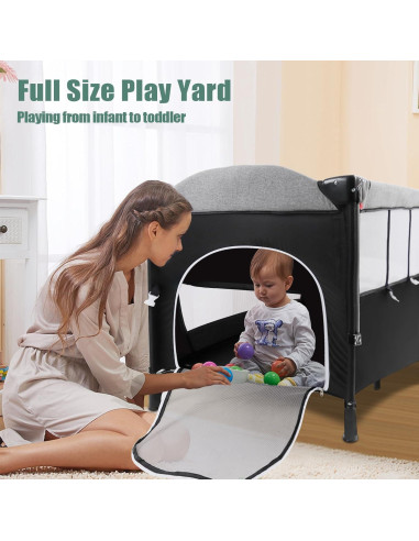 Cuna Portátil 5-en-1 MMBABY Negra, Cuna al Lado de la Cama