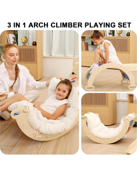 Arco de Escalada Montessori Ymonlia 2 en 1 con Cojín 56x44cm Arco de Escalada Montessori Ymonlia 2 en 1 con Cojín 56x44cm