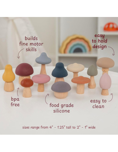 Set de Juguetes de Hongos de Silicona y Madera ReLIVE