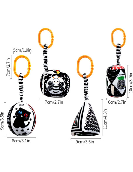 Juguetes Colgantes KAKIBLIN para Bebés - Paquete de 4 en Blanco y Negro Juguetes Colgantes KAKIBLIN para Bebés - Paquete de 4 en Blanco y Negro