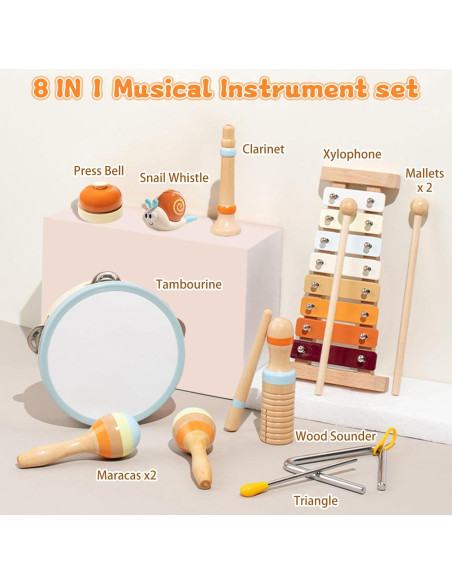 Set Musical Montessori 8-en-1 JOSEN para Niños 3+ con Bolsa Set Musical Montessori 8-en-1 JOSEN para Niños 3+ con Bolsa