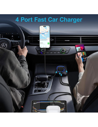 Cargador de Auto Rápido 90W 4 Puertos USB-C/A SHENZHEN