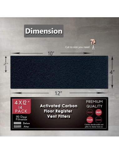 Filtro de Aire de Carbón Activado 4" x 12" 6-Pack Hoctsom