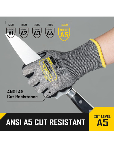 Guantes Resistentes a Cortes A5 COOLJOB - 3 Pares, Antideslizantes