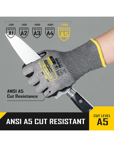 Guantes Resistentes a Cortes A5 COOLJOB - 3 Pares, Antideslizantes Guantes Resistentes a Cortes A5 COOLJOB - 3 Pares, Antideslizantes