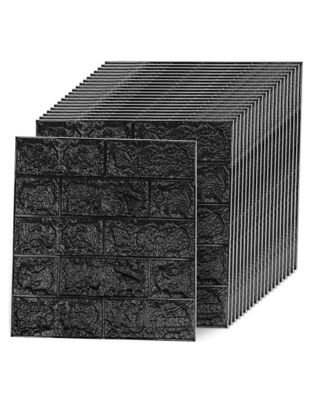 Paneles de Pared 3D Autoadhesivos Greymond Ladrillo Falso Negro 30PCS Paneles de Pared 3D Autoadhesivos Greymond Ladrillo Falso Negro 30PCS