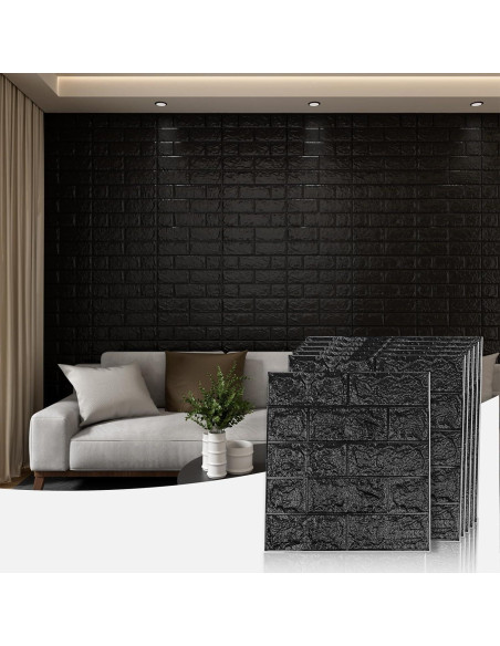 Paneles de Pared 3D Autoadhesivos Greymond Ladrillo Falso Negro 30PCS Paneles de Pared 3D Autoadhesivos Greymond Ladrillo Falso Negro 30PCS