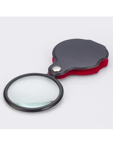 Lupa de bolsillo 8X JORCEDI con funda de cuero 50mm