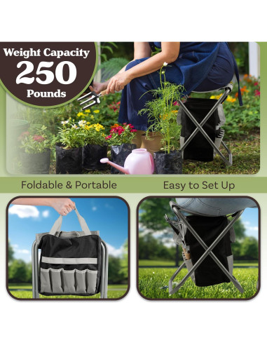 Juego de Herramientas de Jardín Pure Garden - Taburete Plegable 113kg