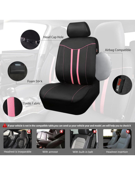 Juego Completo Fundas de Asiento CAR PASS Negro y Rosa Juego Completo Fundas de Asiento CAR PASS Negro y Rosa