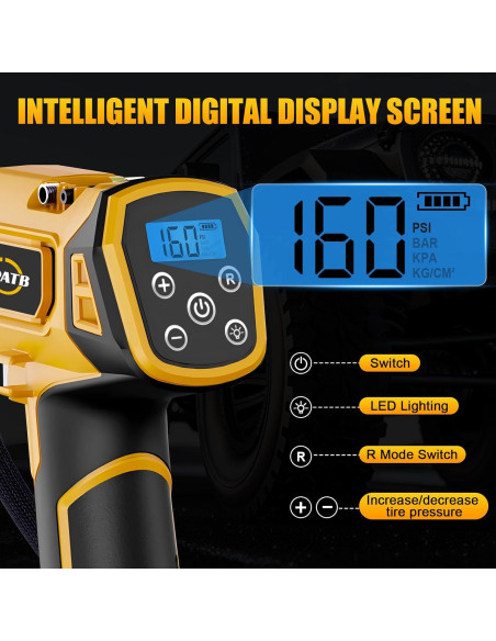 Compresor de Aire Inalámbrico APATB 20V Max 150 PSI Digital Compresor de Aire Inalámbrico APATB 20V Max 150 PSI Digital