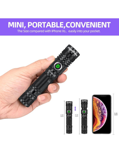Linterna UV 395nm DARKDAWN Recargable USB - Paquete de 2 Linterna UV 395nm DARKDAWN Recargable USB - Paquete de 2