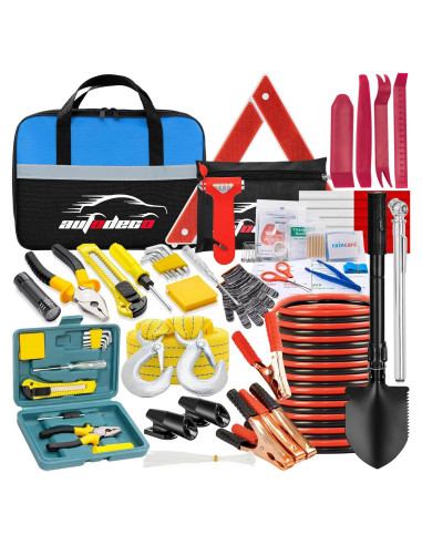 Kit de Emergencia en Carretera AUTODECO 72 Piezas con Primeros Auxilios