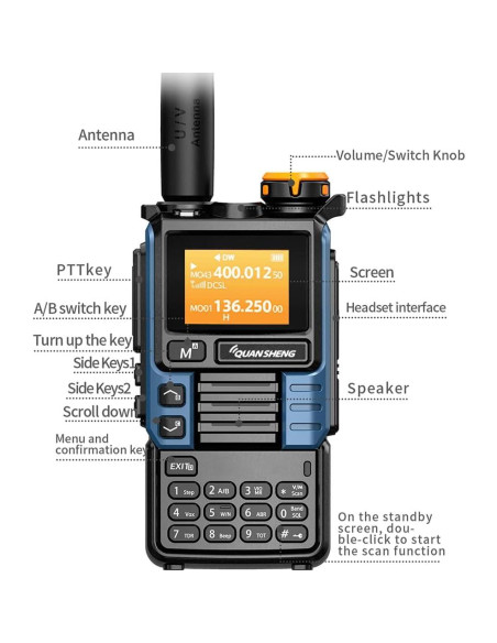 Walkie Talkie QUANSHENG UVK5(99) 200 Canales 20-1000MHz Gris Walkie Talkie QUANSHENG UVK5(99) 200 Canales 20-1000MHz Gris