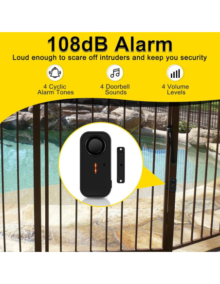 Alarma Inalámbrica de Puerta NineLeaf 108dB Control Remoto 7Pack Alarma Inalámbrica de Puerta NineLeaf 108dB Control Remoto 7Pack