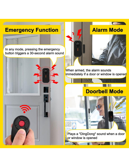 Alarma Inalámbrica de Puerta NineLeaf 108dB Control Remoto 7Pack Alarma Inalámbrica de Puerta NineLeaf 108dB Control Remoto 7Pack