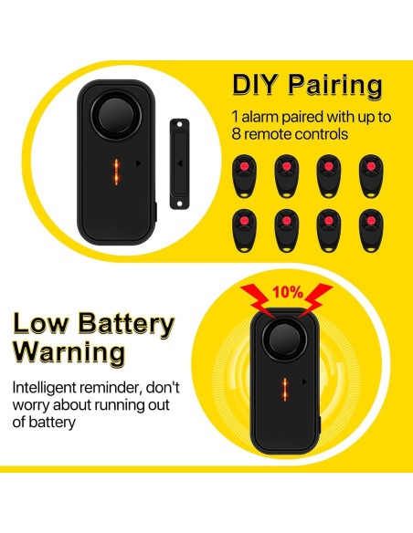 Alarma Inalámbrica de Puerta NineLeaf 108dB Control Remoto 7Pack Alarma Inalámbrica de Puerta NineLeaf 108dB Control Remoto 7Pack