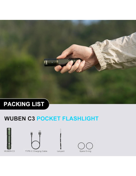 Linterna Recargable WUBEN C3 1200 Lúmenes LED IP68 Verde Linterna Recargable WUBEN C3 1200 Lúmenes LED IP68 Verde